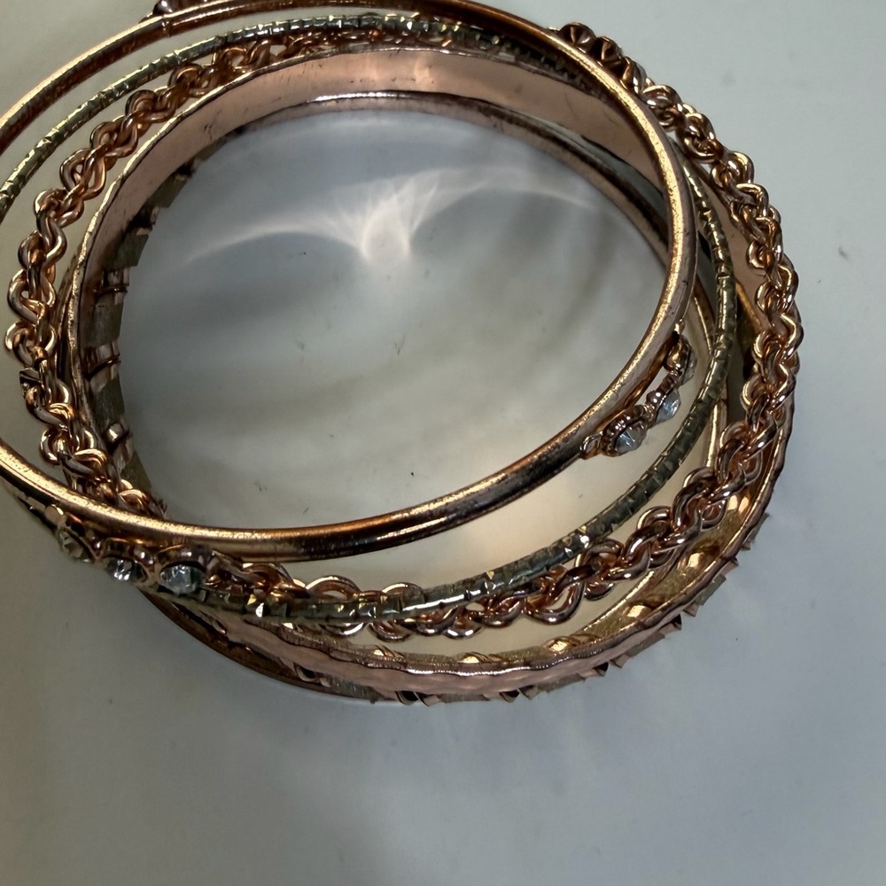 Elegant Rose Gold and Silver Bangle Set - Picture 9 of 10
